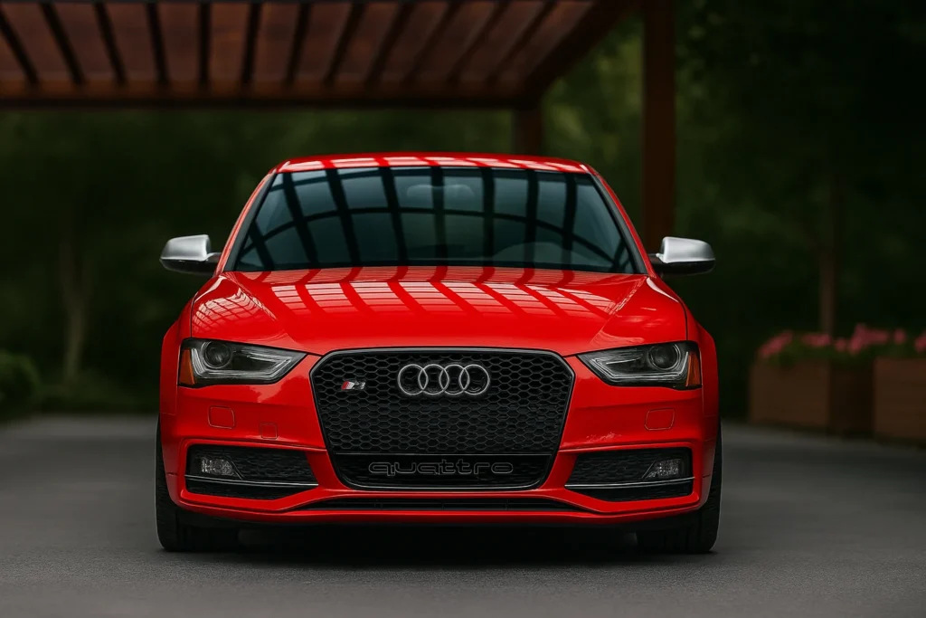 Front view of an B8 B8.5 Audi S4 showcasing its sleek design and distinctive grille Front view of an B8 B8.5 Audi S4 showcasing its sleek design and distinctive grille