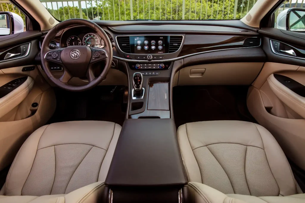 2017 Buick LaCrosse premium front cabin view showing dashboard center console leather seats and infotainment system 2017 Buick LaCrosse premium front cabin view showing dashboard center console leather seats and infotainment system