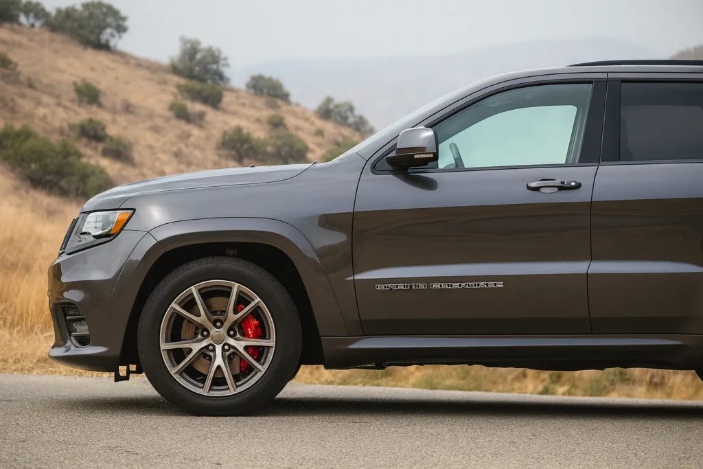 2017 Jeep Grand Cherokee SRT showcasing a sleek side profile with sporty design and aggressive stance 2017 Jeep Grand Cherokee SRT showcasing a sleek side profile with sporty design and aggressive stance