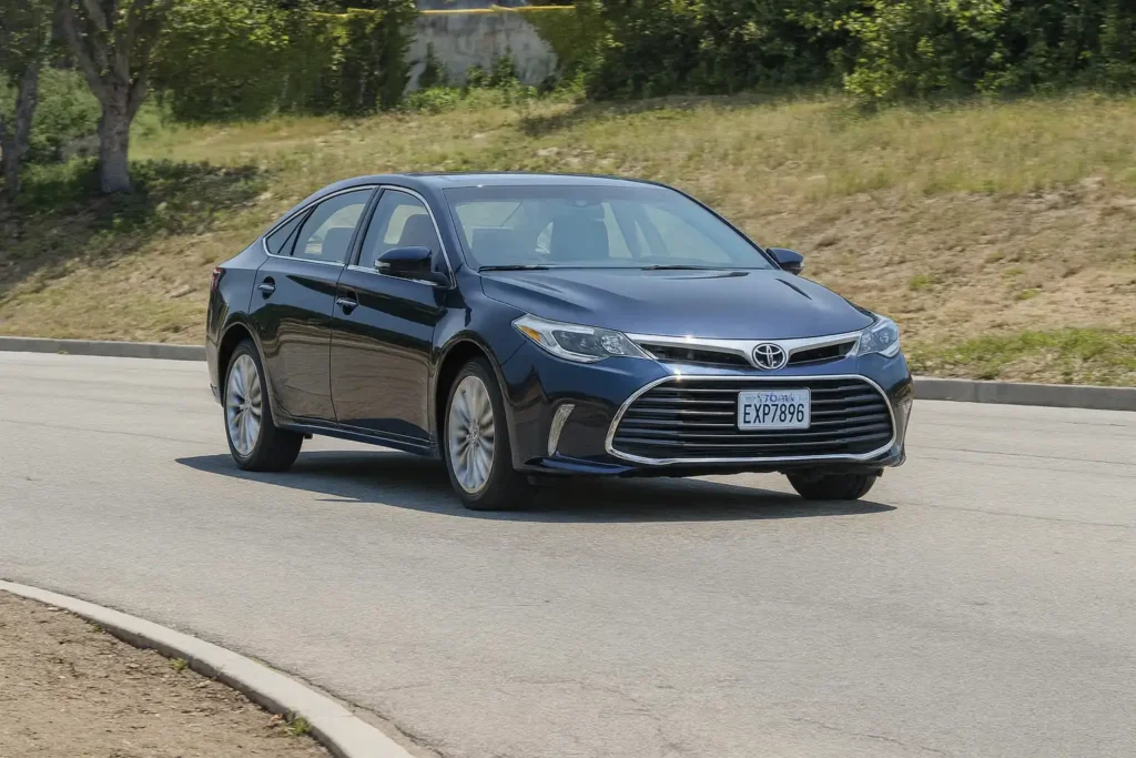 2017 Toyota Avalon driving down a road showcasing its sleek side profile and modern design 2017 Toyota Avalon driving down a road showcasing its sleek side profile and modern design