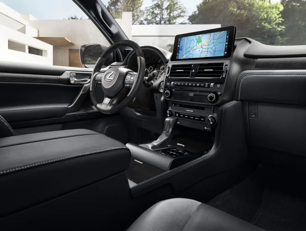 2023 Lexus GX 460 luxury SUV interior with black leather touchscreen infotainment and navigation system 2023 Lexus GX 460 luxury SUV interior with black leather touchscreen infotainment and navigation system
