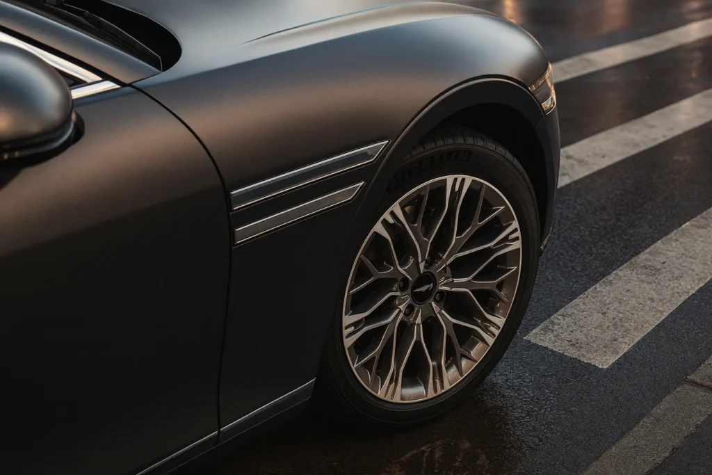 2025 Genesis G90 alloy wheel design with Michelin tire and sleek fender lines 2025 Genesis G90 alloy wheel design with Michelin tire and sleek fender lines