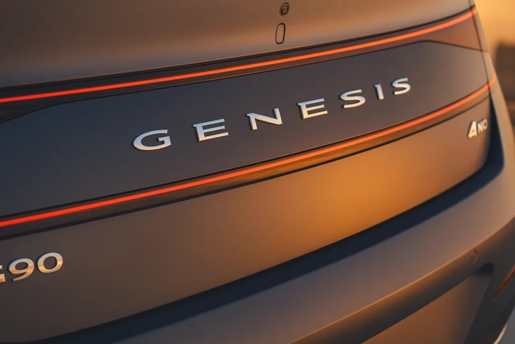 2025 Genesis G90 rear Genesis badge with luxury sedan LED taillight design 2025 Genesis G90 rear Genesis badge with luxury sedan LED taillight design