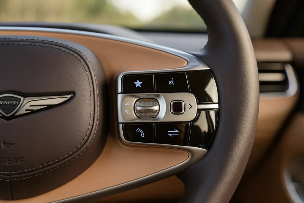 2025 Genesis G90 steering wheel right controls with voice command and audio buttons 2025 Genesis G90 steering wheel right controls with voice command and audio buttons