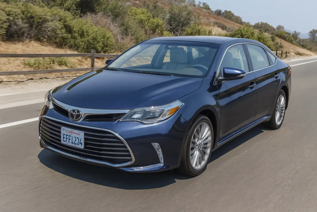 A side view of a 2017 Toyota Avalon on the highway emphasizing its stylish lines and dynamic presence A side view of a 2017 Toyota Avalon on the highway emphasizing its stylish lines and dynamic presence