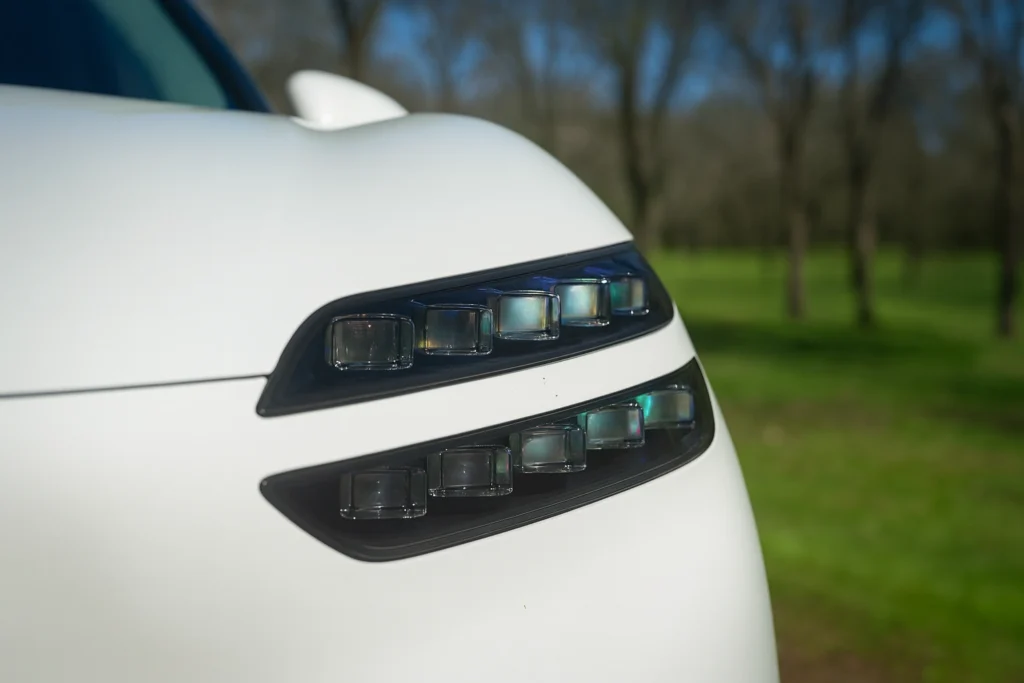 Close up of Genesis GV60 quad LED headlight design Close up of Genesis GV60 quad LED headlight design