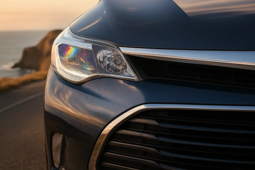 Front view of a blue 2017 Toyota Avalon showcasing its sleek grille design and distinctive branding Front view of a blue 2017 Toyota Avalon showcasing its sleek grille design and distinctive branding