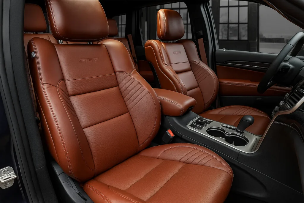 Interior view of a 2017 Jeep Grand Cherokee showcasing sleek design leather seats and modern dashboard features Interior view of a 2017 Jeep Grand Cherokee showcasing sleek design leather seats and modern dashboard features