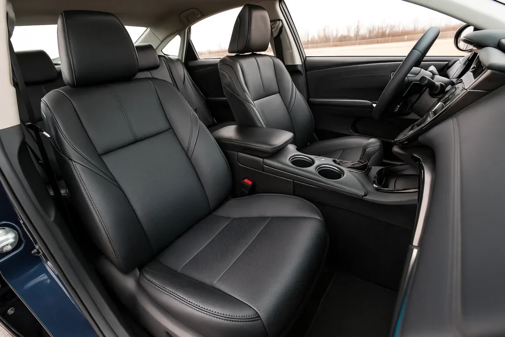 Interior view of a 2017 Toyota Avalon featuring plush leather seats and a sleek dashboard design Interior view of a 2017 Toyota Avalon featuring plush leather seats and a sleek dashboard design