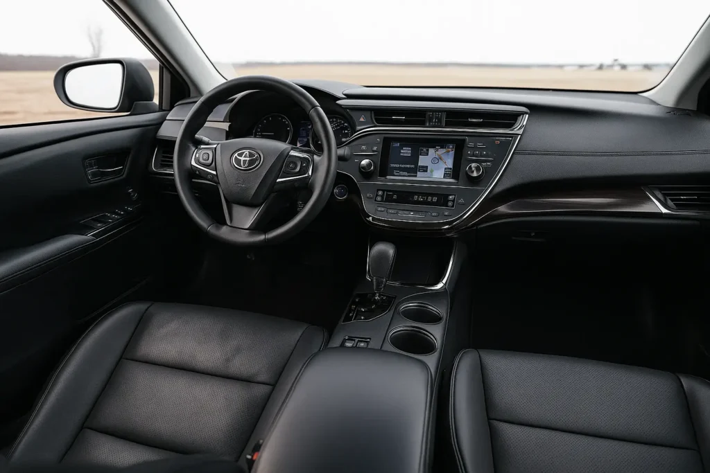 Interior view of the 2019 Toyota Avalon featuring plush seating a sleek dashboard and advanced technology displays Interior view of the 2019 Toyota Avalon featuring plush seating a sleek dashboard and advanced technology displays