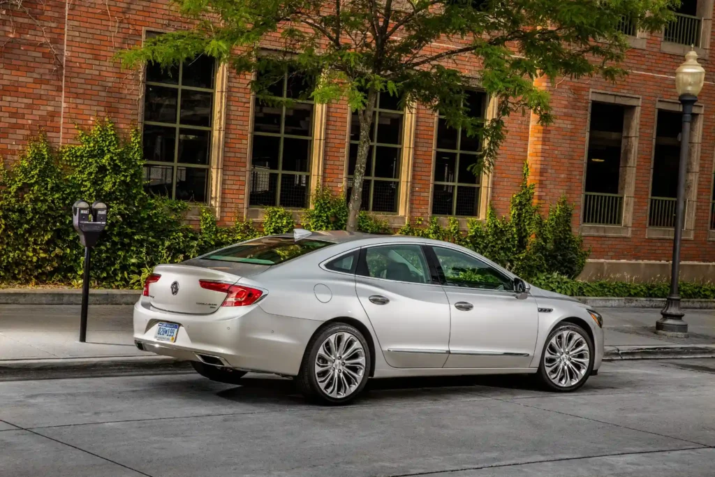 The left side view of a 2017 Buick Lacrosse parked outside a building highlighting its elegant lines and stylish features The left side view of a 2017 Buick Lacrosse parked outside a building highlighting its elegant lines and stylish features