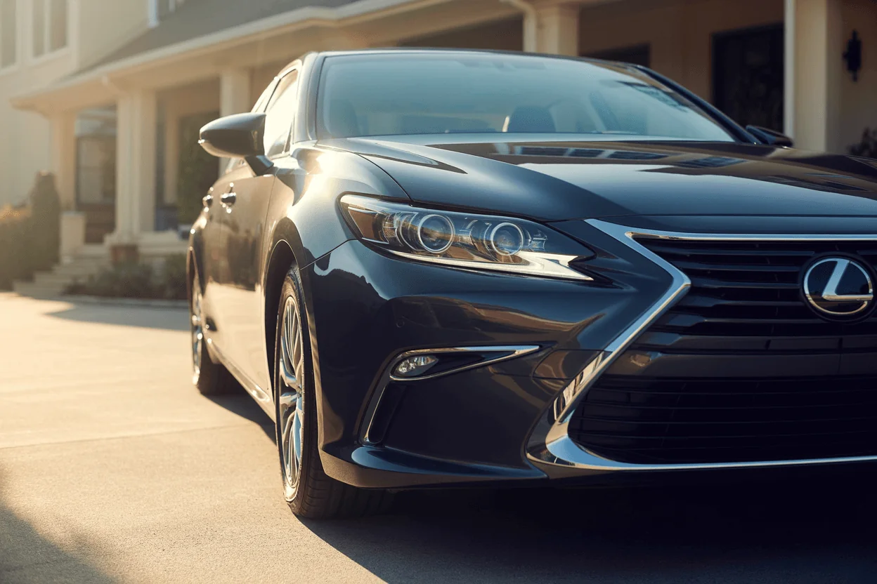 Low front corner detail of 2013 Lexus ES 350 sedan capturing LED projector headlights chrome accents and aggressive spindle grille Low front corner detail of 2013 Lexus ES 350 sedan capturing LED projector headlights chrome accents and aggressive spindle grille