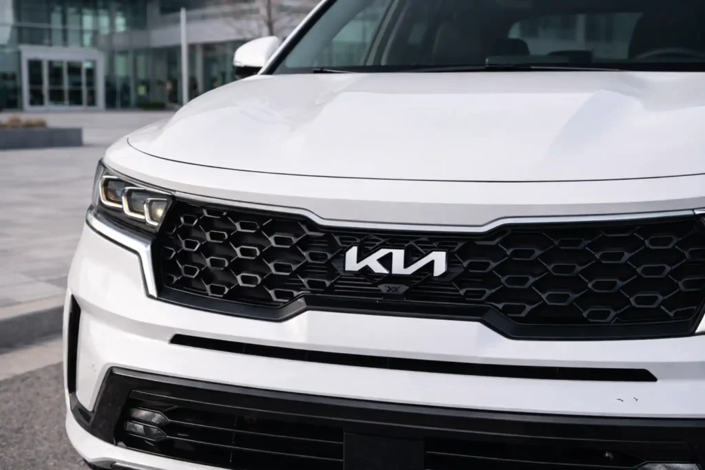 2022 Kia Sorento X Line SX Prestige Close Up Front Grille Detail With New Kia Emblem 2022 Kia Sorento X Line SX Prestige Close Up Front Grille Detail With New Kia Emblem
