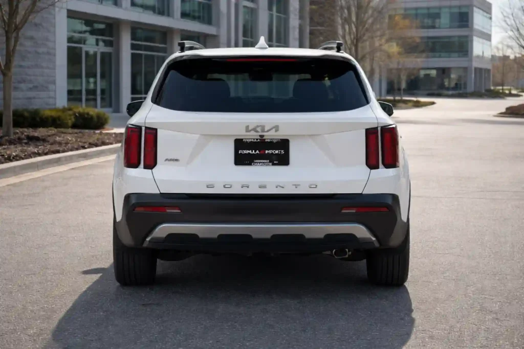 2022 Kia Sorento X Line SX Prestige Straight Rear Angle on Office Campus Road 2022 Kia Sorento X Line SX Prestige Straight Rear Angle on Office Campus Road