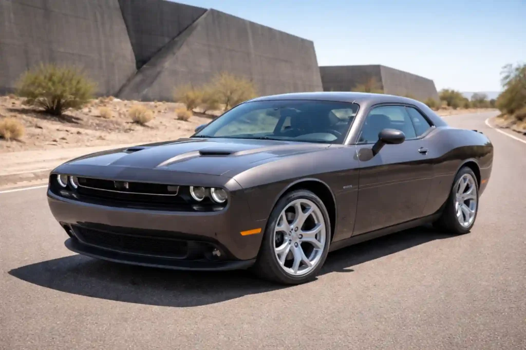 2015 Dodge Challenger SXT Front Three Quarter Left View on Desert Road 2015 Dodge Challenger SXT Front Three Quarter Left View on Desert Road