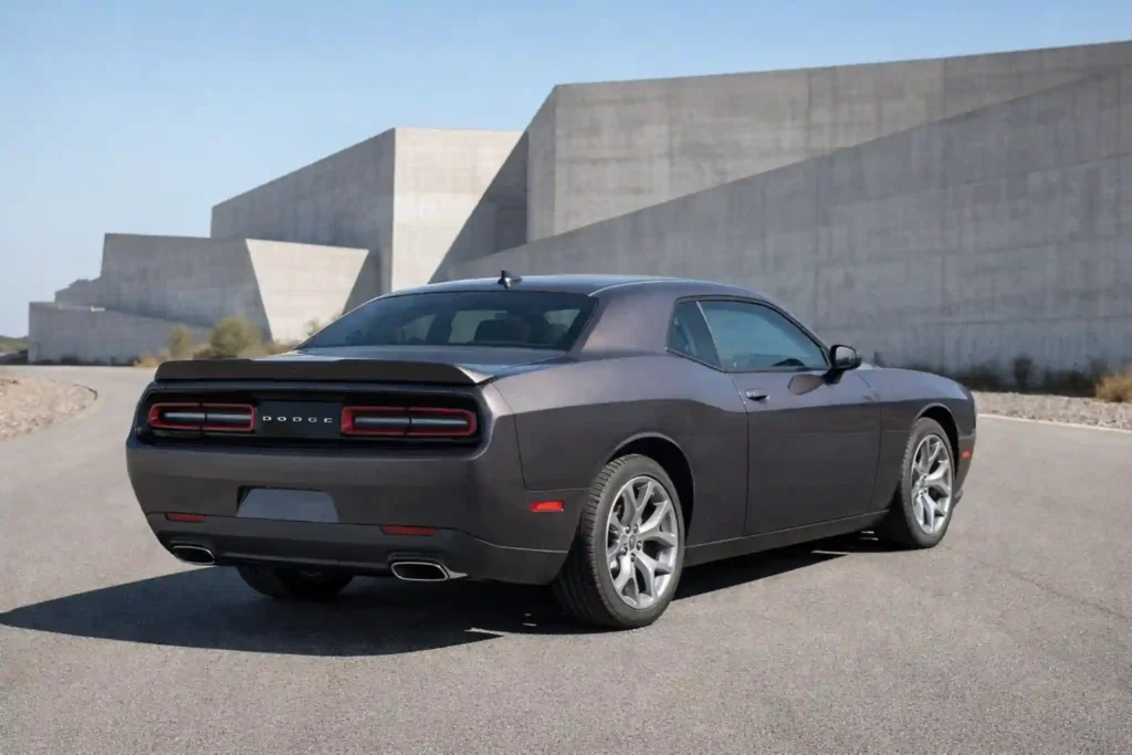 2015 Dodge Challenger SXT Rear Three Quarter Left View with Taillight Bar 2015 Dodge Challenger SXT Rear Three Quarter Left View with Taillight Bar