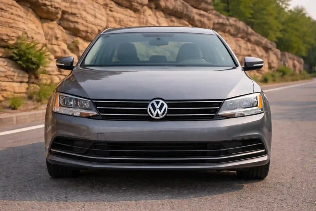 The interior of a 2015 Volkswagen Jetta 1.8T SE is shown from the front seats featuring the VW steering wheel center touchscreen climate controls and automatic shifter The interior of a 2015 Volkswagen Jetta 1.8T SE is shown from the front seats featuring the VW steering wheel center touchscreen climate controls and automatic shifter